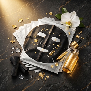 Masque facial en feuille de charbon d'or 24K à marque privée, faible MOQ 1000 pièces |   Soins de la peau anti-âge taïwanais - Product Image 2
