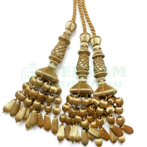 Frange de rideau en cordon métallique à pampilles de perles dorées de qualité supérieure, travail manuel, pour vêtements liturgiques, uniformes religieux et ornements. - Product Image 4