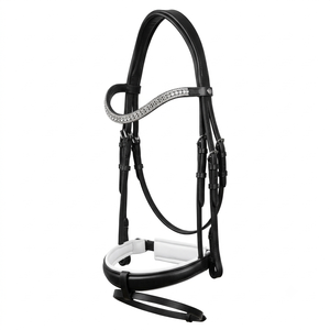 Kekang Kuda Kulit Hitam dengan Hiasan Kristal di Bagian Mahkota dan Tali Hidung TAK Equestrian HB1902 Ukuran Penuh - Product Image 1