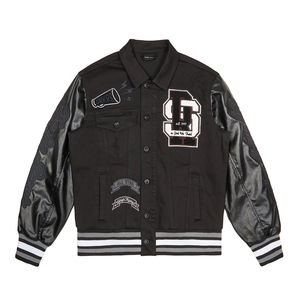 Custom Wholesale Streetwear Men's Varsity Jacket Embroidery Patch PU Leather Sleeve Vintage <b>Hip</b> Hop Letterman Bomber Jacket - Product Image 5
