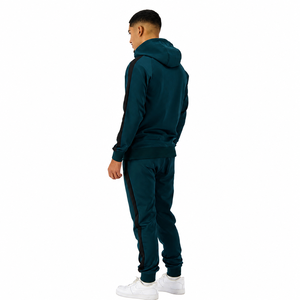 Men Dark Green <b>Hooded</b> Tracksuit Full <b>Zip</b> Sweatshirt & Pants Set Solid Color Casual Autumn Wear Regular Fit Side Pockets - Product Image 4