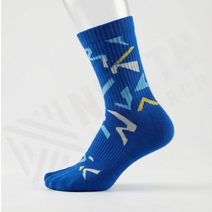 Blue Geometric Pattern Crew <b>Socks</b> for Running Breathable <b>Polyester</b> Spandex Adult Summer Athletic <b>Socks</b> - Product Image 2