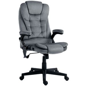 Sedia da Ufficio Direzionale Regolabile in Altezza a 6 Punti con Schienale Alto in Velluto Riscaldato e Massaggio Vibrante Grigio Scuro - Per Uso Domestico - Product Image 1