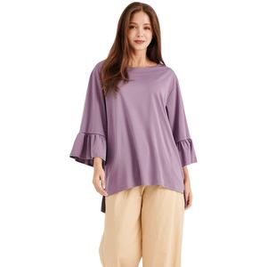 Chemisier violet d'été de luxe pour femmes vêtements décontractés de haute qualité taille libre manches bouffantes broderie méthode de tissage non tissé - Product Image 1