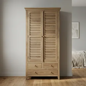 Armario de Madera Maciza con Puerta de Celosía y Cajones, Mueble Rústico Estilo Granja para Dormitorio - Product Image 4