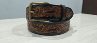 Ceinture en cuir tressé floral vintage faite à la main, style western cowboy, motif tournesol en relief, en cuir de vachette véritable avec boucle gravée pour homme