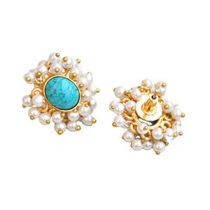 Bulk Brass Hoop <b>Earrings</b> Natural <b>Stud</b> Organic Stone <b>Earrings</b> Rhodium Plated Brass Trendy Statement Piece Bulk Export Quality - Product Image 3