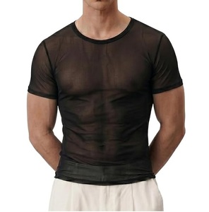 T-shirts transparents pour le sport en extérieur, vêtements de fitness ajustés, tenue de sport déchirée, couleur noire, manches courtes - Product Image 1