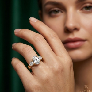 Oval Cut Lab Grown Diamond Luxury Engagement <b>Ring</b> 9K 10K 14K 18K Yellow Gold Pear Side <b>Stones</b> Wedding Gift Women IGI Certified - Product Image 6