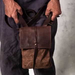 Sac bandoulière unisexe en cuir et toile, style vintage, pour voyage, randonnée, messager, avec fermeture éclair, vente en gros LCSB-0006 - Product Image 5