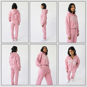 Conjunto de chándal con capucha y cremallera para mujer, de algodón, con sudadera corta y pantalones de chándal apilados, conjunto de chándal oversize para mujer, forro polar de 400 GSM - Product Image 5