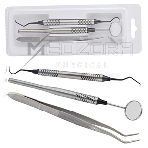 Juego de 3 Instrumentos Dentales Manuales de Acero Inoxidable: Espejo, Explorador y Pinza para Algodón |   Kit de Examen de Cuidado Bucal Clase I con Empuñadura Ergonómica, Certificado CE - Product Image 2