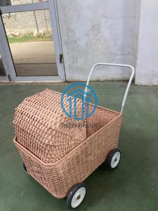 Wholesale Natural Rattan Kids <b>Storage</b> Trolley Children Toy Organizer <b>Cart</b> Baby Nursery Rolling <b>Storage</b> Basket Montessori OEM ODM - Product Image 5