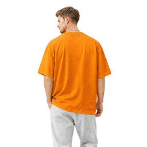 Camiseta de Manga Corta para Hombre, de Alta Calidad, Algodón/Poliéster Grueso, Color Naranja Sólido, Corte Holgado, Hombros Caídos, Transpirable y Ecológica - Product Image 4
