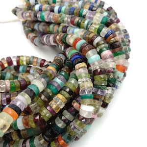 Brins de pierres précieuses multicolores facettées en forme de pneu, 5mm 6mm, pierres Heishi taillées en roue pour la fabrication de bijoux, vente en gros, 16 pouces - Product Image 3