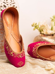 <b>Indian</b> Punjabi Women Khussa Jutti Purple Floral Embroidered PU Upper Slip-On Ballet Flats Toe Comfort Rhinestone Decorated All - Product Image 4