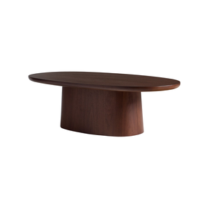 Mesa de Centro Ovalada de Estilo Escandinavo en Madera de Teca con Acabado en Nogal Oscuro, Base de Pedestal Elíptica, Mesa de Centro de Lujo para Sala de Estar - Product Image 2