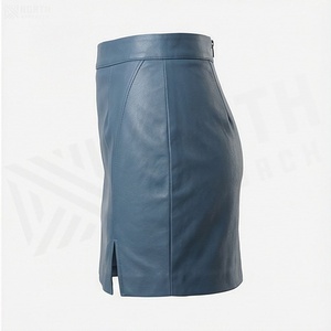 Jupe crayon mini en similicuir pour femme, couleur unie, avec fente latérale, taille normale, style minimaliste, à porter en toutes saisons - Product Image 3