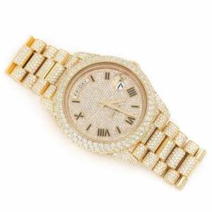 Luxury Fully <b>Iced</b> <b>Out</b> Moissanite <b>Watch</b> Yellow Gold Automatic Mechanical Diamond <b>Watch</b> - Product Image 4