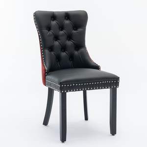 A&A Furniture Nikki Collection Modern <b>Tufted</b> Solid Wood <b>Dining</b> <b>Chair</b> Set Velvet PU Upholstered Nailhead Trim Black Wine <b>Red</b> - Product Image 3
