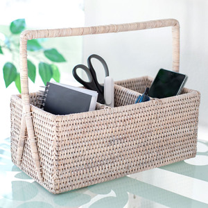 Wood rattan <b>utensil</b> <b>holder</b> scallop flatware storage caddies countertop table <b>utensil</b> organisation - Product Image 6