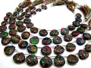 Perles de pierre multicolores en turquoise huître, lisses, de 12 mm, en forme de cœur, longueur 8 pouces - Product Image 4