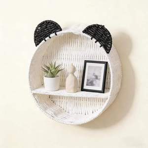 Natural seagrass <b>wall</b> shelf kid boho playroom organization <b>floating</b> book <b>shelves</b> woven wicker panda shapes shelf decorations who - Product Image 1