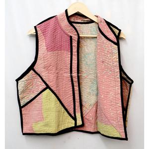 Chaleco Vintage para Mujer con Parches, Cuello Mandarín, Bloques de Color, Diseño Empalmado, Largo Regular - Product Image 3