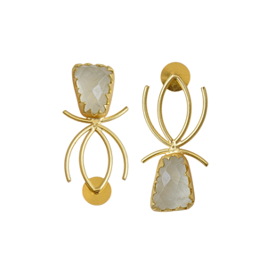 Boucles d'oreilles pendantes géométriques en laiton plaqué or, faites à la main, avec pierres semi-précieuses de calcédoine facettées, bijoux légers, vente en gros - Product Image 5