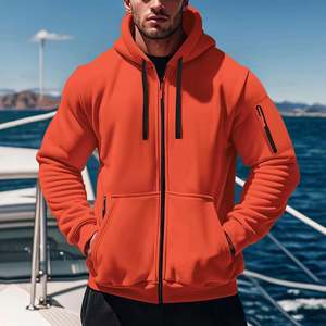 Sudadera con capucha y cremallera para hombre, con logotipo personalizado OEM, 100% algodón, 380 GSM, con bolsillos con cremallera, manga larga, cordón ajustable, chaqueta deportiva. - Product Image 6