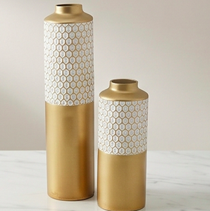 Gold Modern Metal Vase Set 2 Piece Honeycomb Geometric Pattern Tabletop Decor Modern Table <b>Centrepiece</b> Living Room Accent - Product Image 6