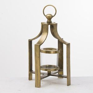 Lanterne en bambou doré antique avec support en verre, porte-bougie décoratif pour la décoration de la maison, éclairage élégant pour le salon - Product Image 5