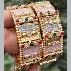 Se puede abrir 2,8 \ "Conjunto de joyería fina Chapado en oro Pota Stone Meenakari Brazalete Elegante Diseño de brazalete que se puede abrir - Product Image 1