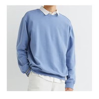 Sweat-shirt léger pour homme, bleu clair, col rond, coupe classique, couleur unie, tricoté, décontracté, à manches longues, pour l'automne