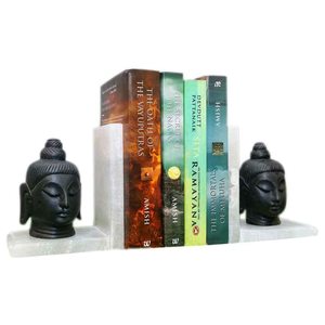 Ensemble de supports à livres décoratifs en marbre tête de Bouddha Art Déco de luxe, organisateur d'étagère spirituel pour la maison et le bureau, décoration d'appoint pour livres - Product Image 1
