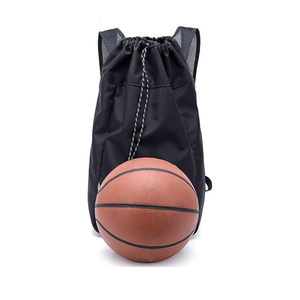 Black Nylon <b>Drawstring</b> Sports <b>Backpack</b> 30-40L Capacity with Mesh Shoulder Straps for Outdoor Activities - Product Image 2