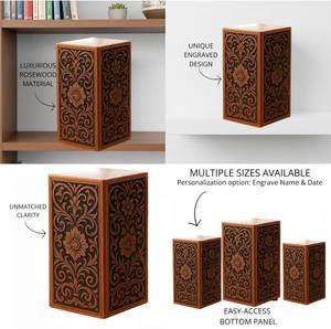 Urne en bois artisanale avec gravure florale et papillon, boîte à souvenirs commémorative, design floral gravé au laser - Product Image 2