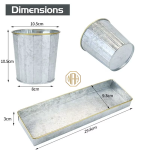 Ensemble de 3 pots à herbes rustiques en métal galvanisé, nervurés, pour plantes d'intérieur, avec plateau de drainage, pour cuisine, rebord de fenêtre, balcon - Product Image 2