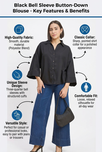 Women Loose Fit Button <b>Down</b> Shirt Wide Sleeve Casual Blouse Solid Color Lightweight Woven Streetwear Fashion Apparel - Product Image 6