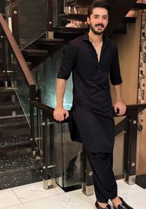 <b>Men's</b> <b>Black</b> Cotton <b>Kurta</b> Set Regular Fit Traditional Casual Wear India Pakistan Style Wrinkle Free <b>Men's</b> Vests & Waistcoat Sets - Product Image 6
