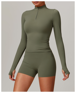 Haut de sport pour femme, coupe courte, à manches longues, très élastique, léger et respirant, avec passe-pouces, pour le yoga et le fitness - Product Image 5
