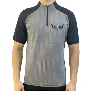 Men's Geometric Pattern Quick Dry <b>Raglan</b> Sleeve Sporty Half Zipper <b>T</b>-<b>Shirt</b> With Logo Front Stand Collar Regular Fit - Product Image 1