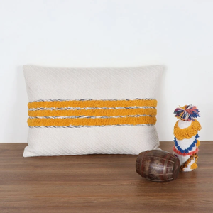 Hand Tufted Texture Boho Ivory and Mustard Yellow Fringe <b>Cushion</b> <b>Cover</b> Handmade Decorative Pillow Case for Sofa Bedroom Living - Product Image 1