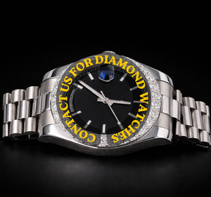 Montre Classique de Luxe à Cadran Noir avec Bracelet en Acier Inoxydable, Diamants Moissanite VVS et Lunette Unique, Prix Abordable, Tendance Actuelle - Product Image 1