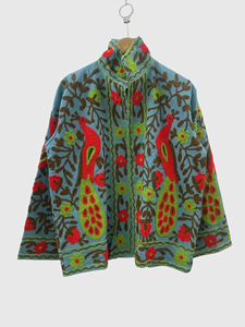 Chaqueta de Algodón con Bordado Floral a Mano, Cuello Mandarín, Manga Larga, Talla Grande, Estilo Prairie Chic para Mujer, Primavera - Product Image 4