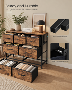 Commode industrielle rustique en bois à 6 tiroirs avec structure métallique pour le rangement de la chambre - Product Image 3