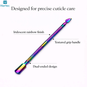 Good Supplier New Trendy Professional Rainbow Stainless Steel Dual-Ended Cuticle Nail Pusher and Cleaner For Precision Manicure - Product Image 2