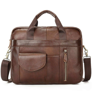 Bolsos para Portátil Unisex de Cuero Marrón, Costuras Premium, Compartimento Principal Espacioso, Estilo Casual, Cierre de Cremallera Impermeable, Panel Solar - Product Image 1