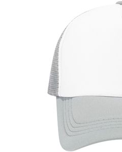 Gorra trucker blanca y gris claro con malla trasera, ajustable, transpirable, de poliéster, con frente de espuma, logotipo personalizado, gorra de béisbol en blanco. - Product Image 2