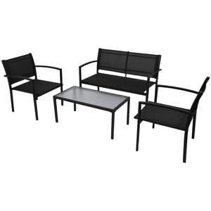 Muebles de Patio de Acero con Recubrimiento en Polvo Negro con Detalles de Textilene y Vidrio Templado - Product Image 1